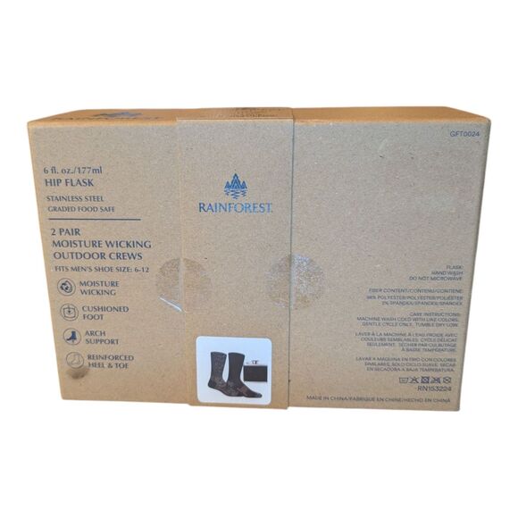 Rainforest 3 Piece Gift Set with 2 Pair Crew Socks and Stainless Steel Hip Flask - Picture 2 of 4